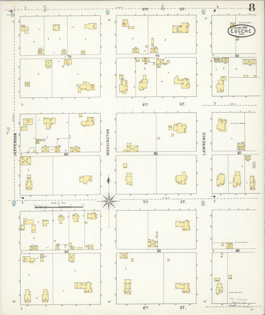 Sanborn Fire Insurance Map from Eugene, Lane County, Oregon (1896), Sheet #0008 - Historic Sanborn Fire Insurance Map Print, vintage old map wall art, antique decor, genealogy gift, Oregon Oregon map