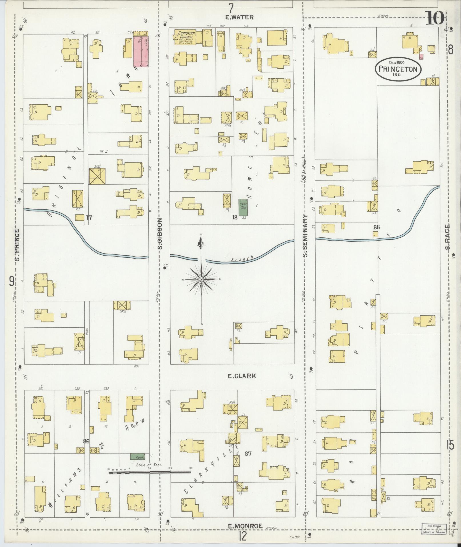Sanborn Fire Insurance Map from Princeton, Gibson County, Indiana (1900), Sheet #0010 - Complete Map Set gallery image, historic Sanborn map, vintage wall art, Indiana Indiana