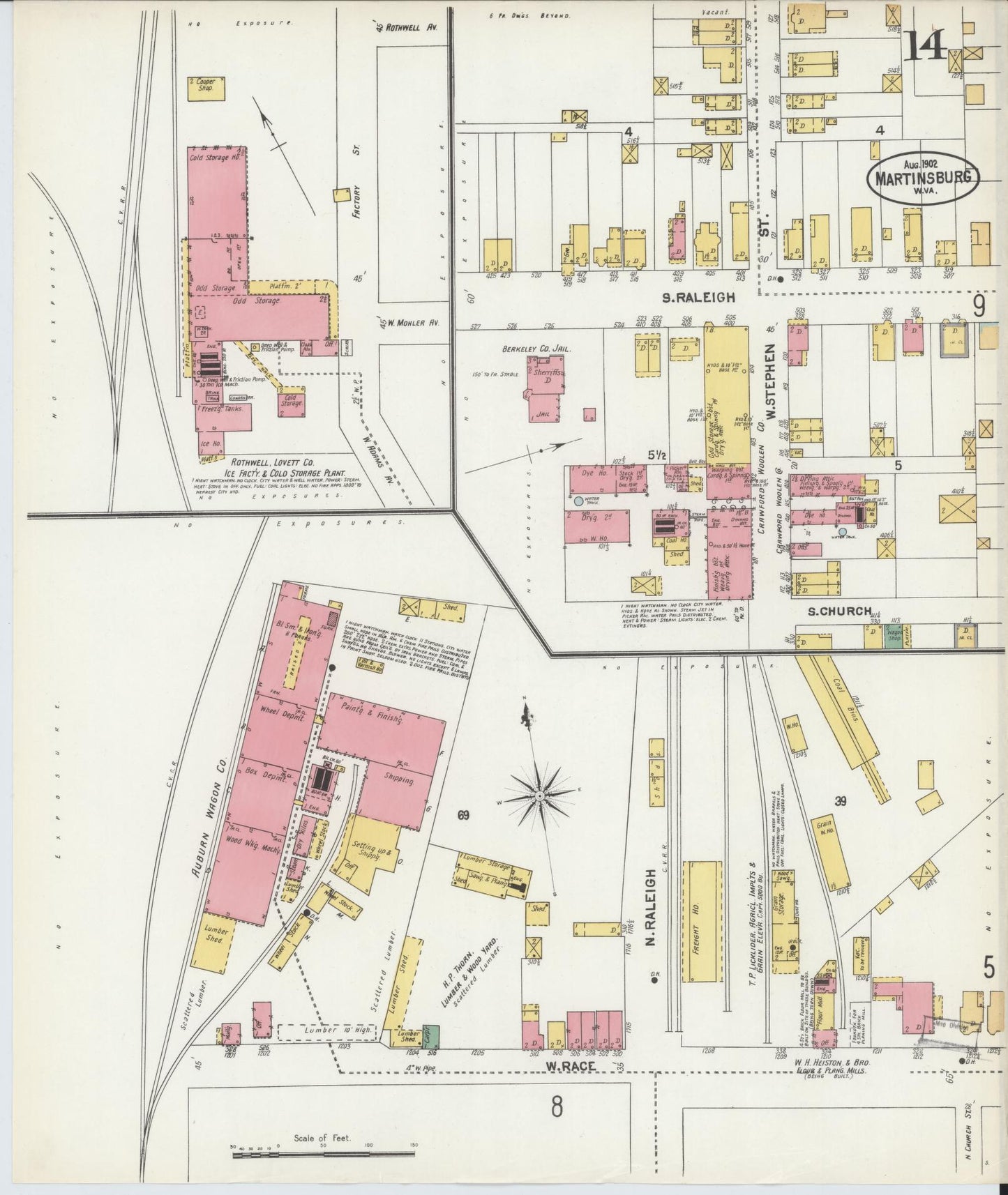 Sanborn Fire Insurance Map from Martinsburg, Berkeley County, West Virginia (1902), Sheet #0014 - Historic Sanborn Fire Insurance Map Print, vintage old map wall art, antique decor, genealogy gift, West Virginia West Virginia map
