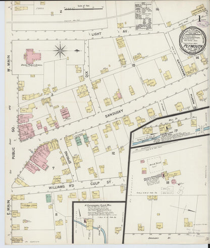 Sanborn Fire Insurance Map from Plymouth, Huron And Richland Counties, Ohio (1887), Sheet #0001 - Historic Sanborn Fire Insurance Map Print, vintage old map wall art, antique decor, genealogy gift, Ohio Ohio map