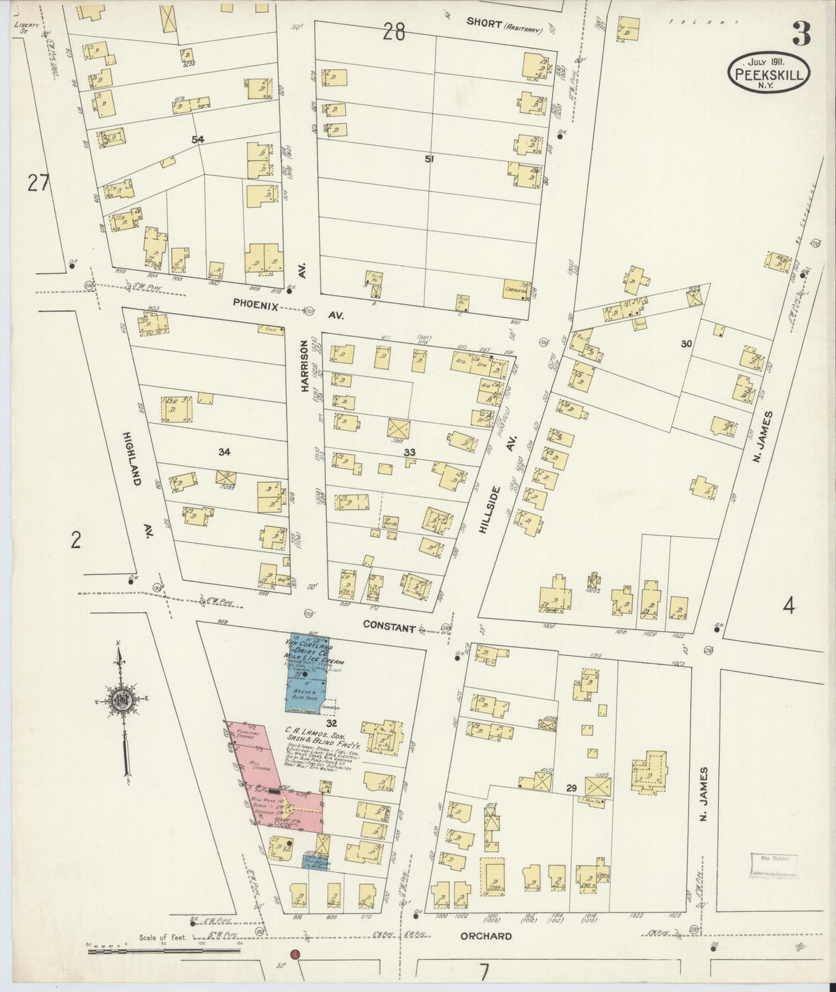 Sanborn Fire Insurance Map from Peekskill, Westchester County, New York (1911), Sheet #0003 - Complete Map Set gallery image, historic Sanborn map, vintage wall art, New York New York