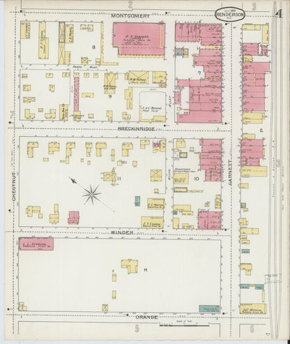 Sanborn Fire Insurance Map from Henderson, Vance County, North Carolina (1893), Sheet #0004 - Complete Map Set gallery image, historic Sanborn map, vintage wall art, North Carolina North Carolina