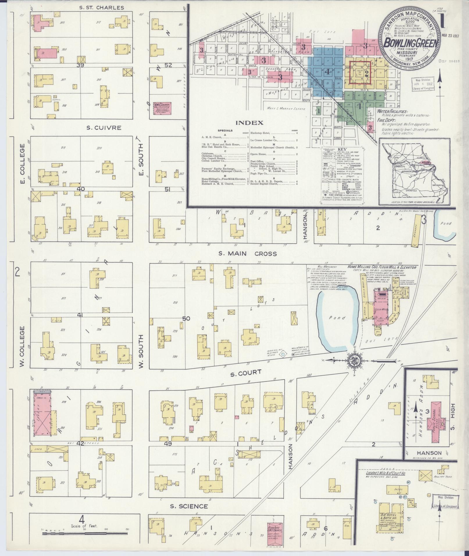 Sanborn Fire Insurance Map from Bowling Green, Pike County, Missouri (1917), Sheet #0001 - Complete Map Set gallery image, historic Sanborn map, vintage wall art, Missouri Missouri
