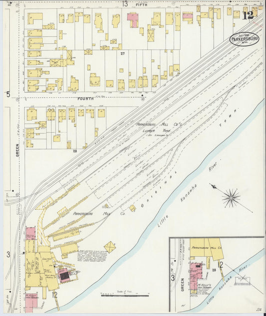 Sanborn Fire Insurance Map from Parkersburg, Wood County, West Virginia (1898), Sheet #0012 - Historic Sanborn Fire Insurance Map Print, vintage old map wall art, antique decor, genealogy gift, West Virginia West Virginia map
