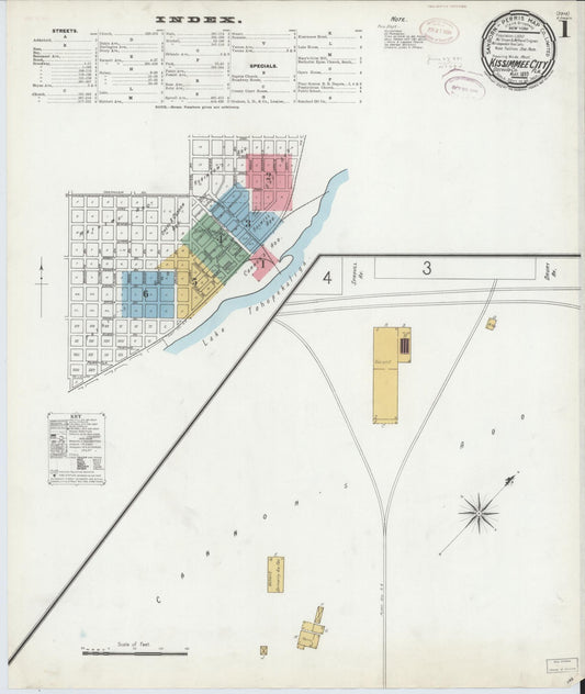 Sanborn Fire Insurance Map from Kissimmee, Osceola County, Florida (1899), Sheet #0001 - Historic Sanborn Fire Insurance Map Print, vintage old map wall art, antique decor, genealogy gift, Florida Florida map