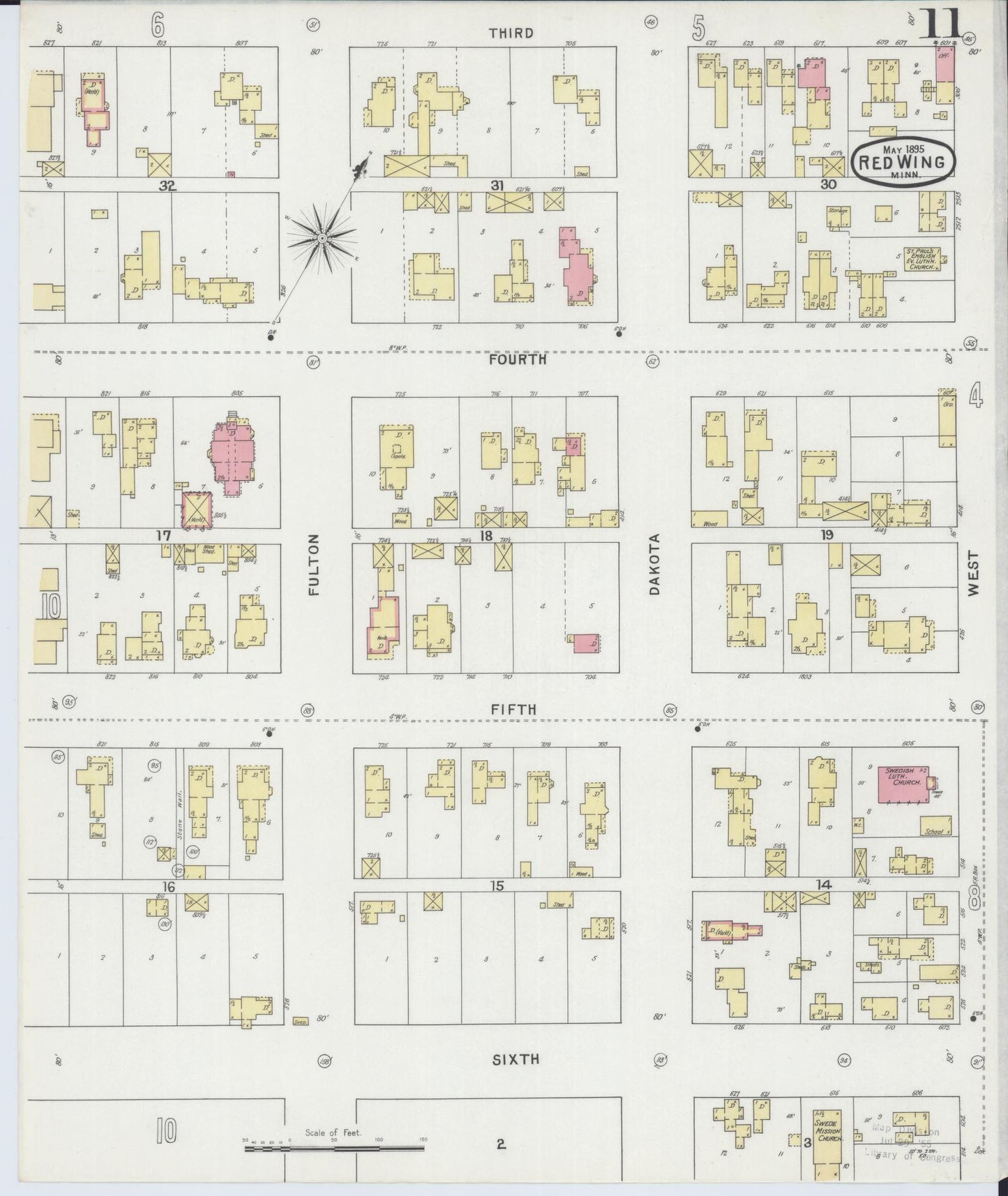 Sanborn Fire Insurance Map from Red Wing, Goodhue County, Minnesota (1895), Sheet #0011 - Historic Sanborn Fire Insurance Map Print, vintage old map wall art, antique decor, genealogy gift, Minnesota Minnesota map