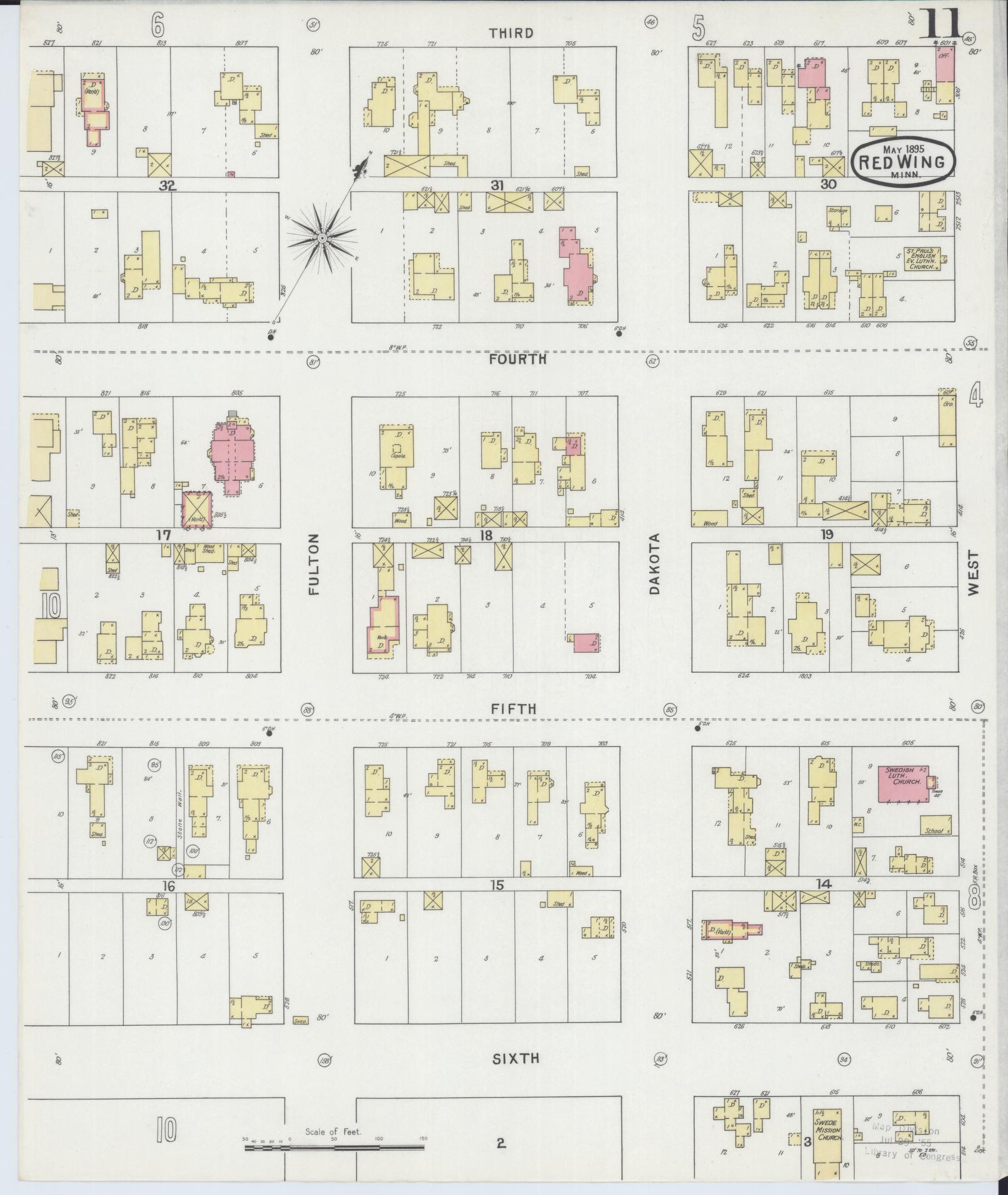 Sanborn Fire Insurance Map from Red Wing, Goodhue County, Minnesota (1895), Sheet #0011 - Historic Sanborn Fire Insurance Map Print, vintage old map wall art, antique decor, genealogy gift, Minnesota Minnesota map