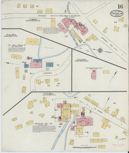 Sanborn Fire Insurance Map from Franklin, Norfolk County, Massachusetts (1919), Sheet #0016 - Historic Sanborn Fire Insurance Map Print, vintage old map wall art, antique decor, genealogy gift, Massachusetts Massachusetts map