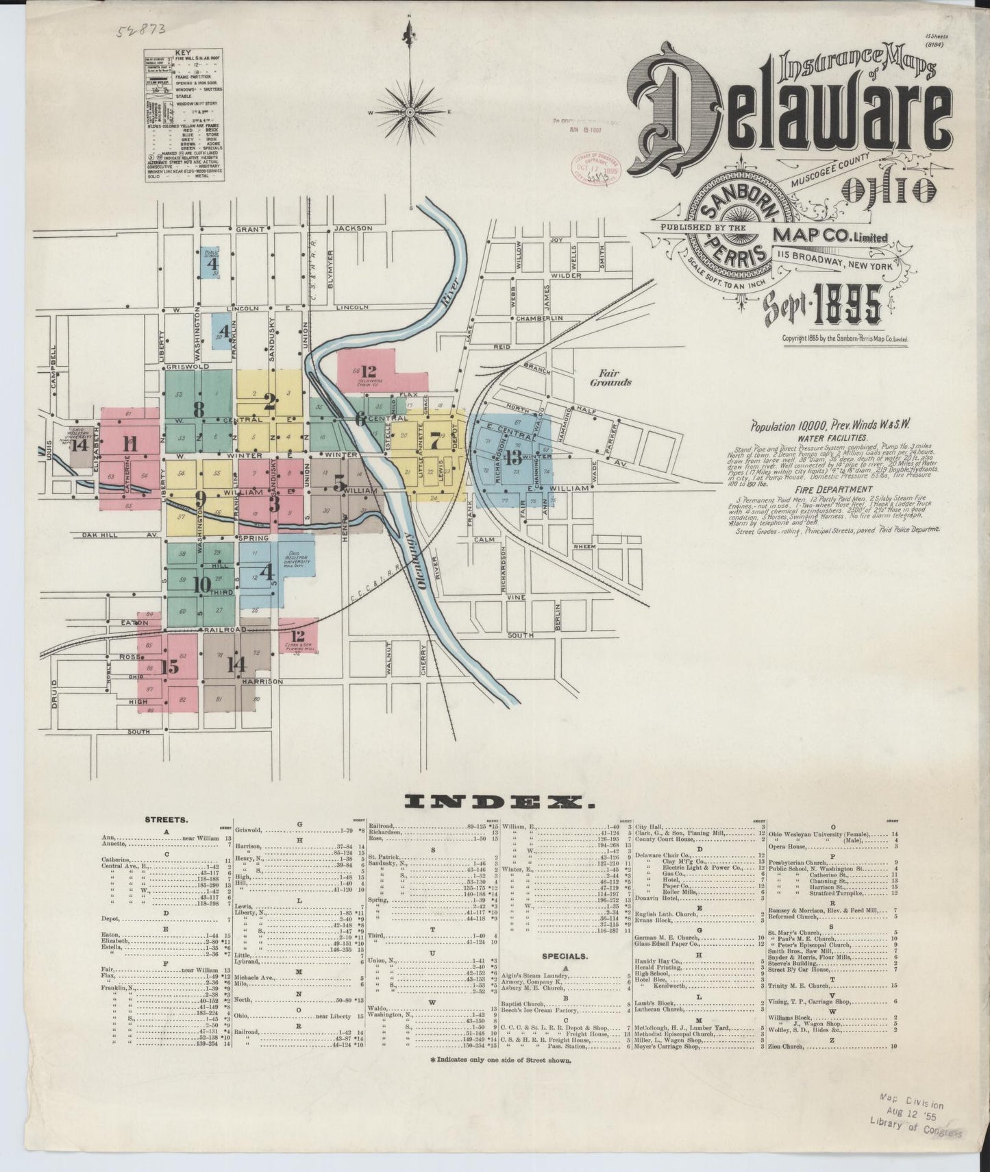 Sanborn Fire Insurance Map from Delaware, Delaware County, Ohio (1895), Sheet #0001 - Complete Map Set gallery image, historic Sanborn map, vintage wall art, Sanborn Fire Insurance Map from Delaware Delaware