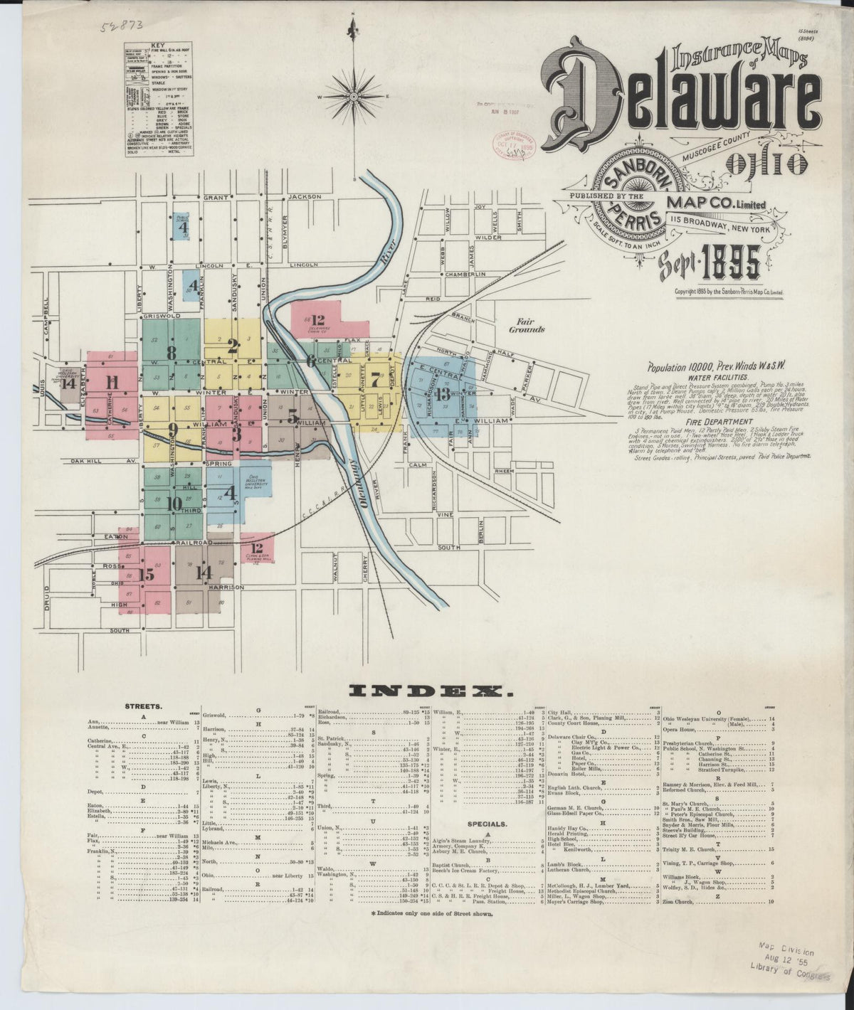 Sanborn Fire Insurance Map from Delaware, Delaware County, Ohio (1895), Sheet #0001 - Complete Map Set gallery image, historic Sanborn map, vintage wall art, Sanborn Fire Insurance Map from Delaware Delaware