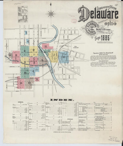 Sanborn Fire Insurance Map from Delaware, Delaware County, Ohio (1895), Sheet #0001 - Complete Map Set gallery image, historic Sanborn map, vintage wall art, Sanborn Fire Insurance Map from Delaware Delaware