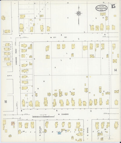 Sanborn Fire Insurance Map from Rochester, Olmsted County, Minnesota (1914), Sheet #0015 - Complete Map Set gallery image, historic Sanborn map, vintage wall art, Minnesota Minnesota