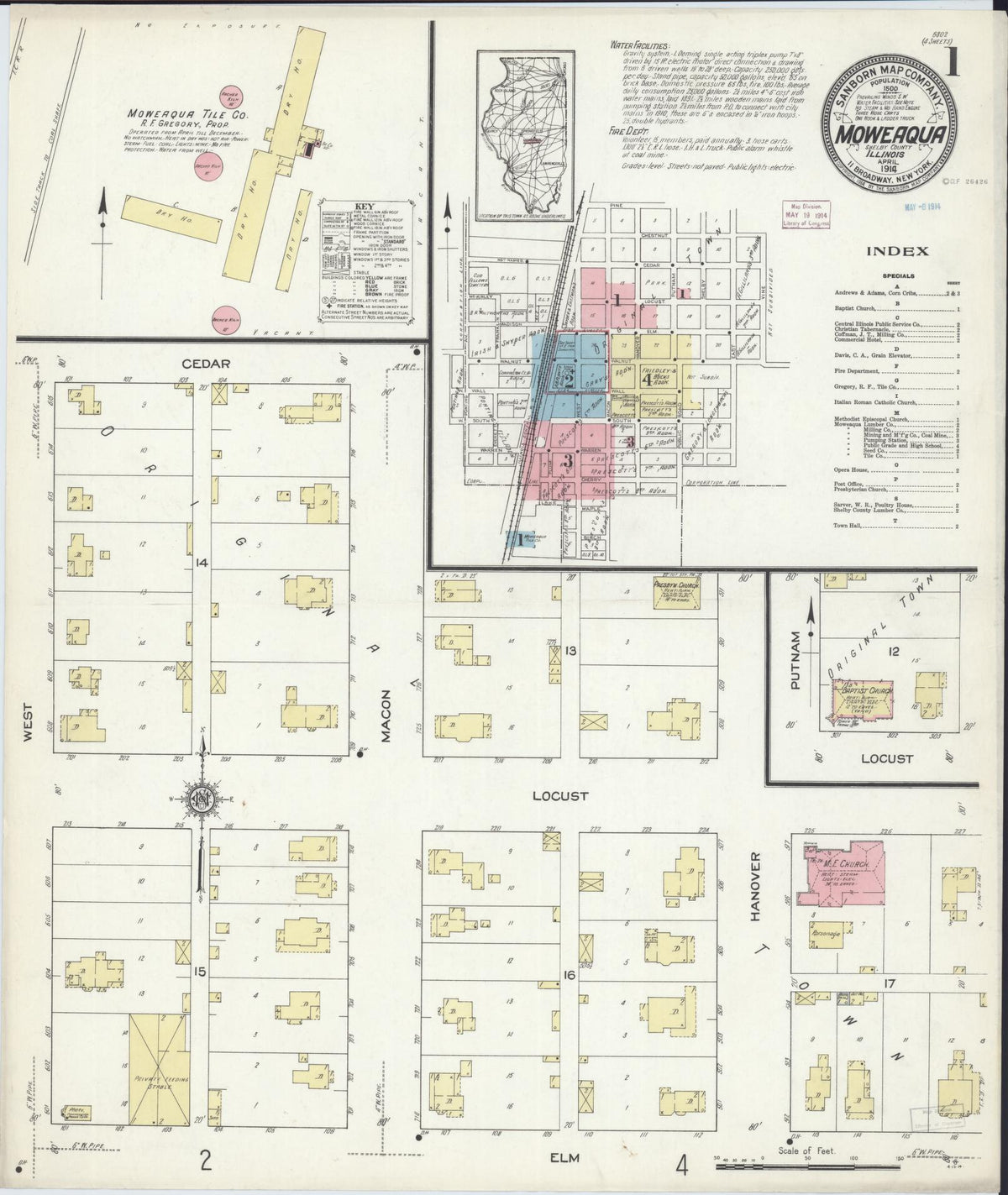 Sanborn Fire Insurance Map from Moweaqua, Shelby County, Illinois (1914), Sheet #0001 - Complete Map Set gallery image, historic Sanborn map, vintage wall art, Illinois Illinois