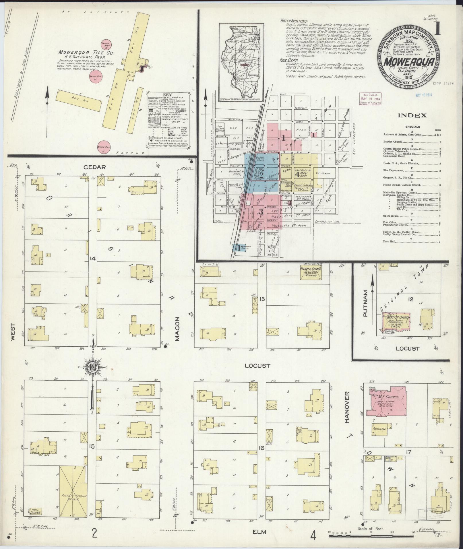 Sanborn Fire Insurance Map from Moweaqua, Shelby County, Illinois (1914), Sheet #0001 - Complete Map Set gallery image, historic Sanborn map, vintage wall art, Illinois Illinois