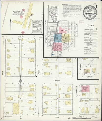 Sanborn Fire Insurance Map from Moweaqua, Shelby County, Illinois (1914), Sheet #0001 - Complete Map Set gallery image, historic Sanborn map, vintage wall art, Illinois Illinois