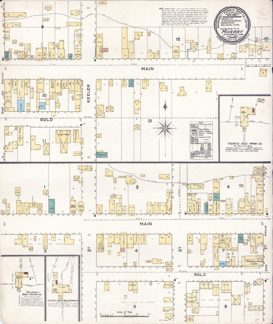 Sanborn Fire Insurance Map from Murray, Shoshone County, Idaho (1896), Sheet #0001 - Historic Sanborn Fire Insurance Map Print, vintage old map wall art, antique decor, genealogy gift, Idaho Idaho map