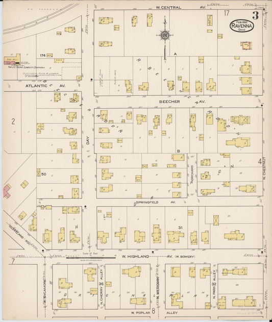 Sanborn Fire Insurance Map from Ravenna, Portage County, Ohio (1922), Sheet #0003 - Historic Sanborn Fire Insurance Map Print, vintage old map wall art, antique decor, genealogy gift, Ohio Ohio map