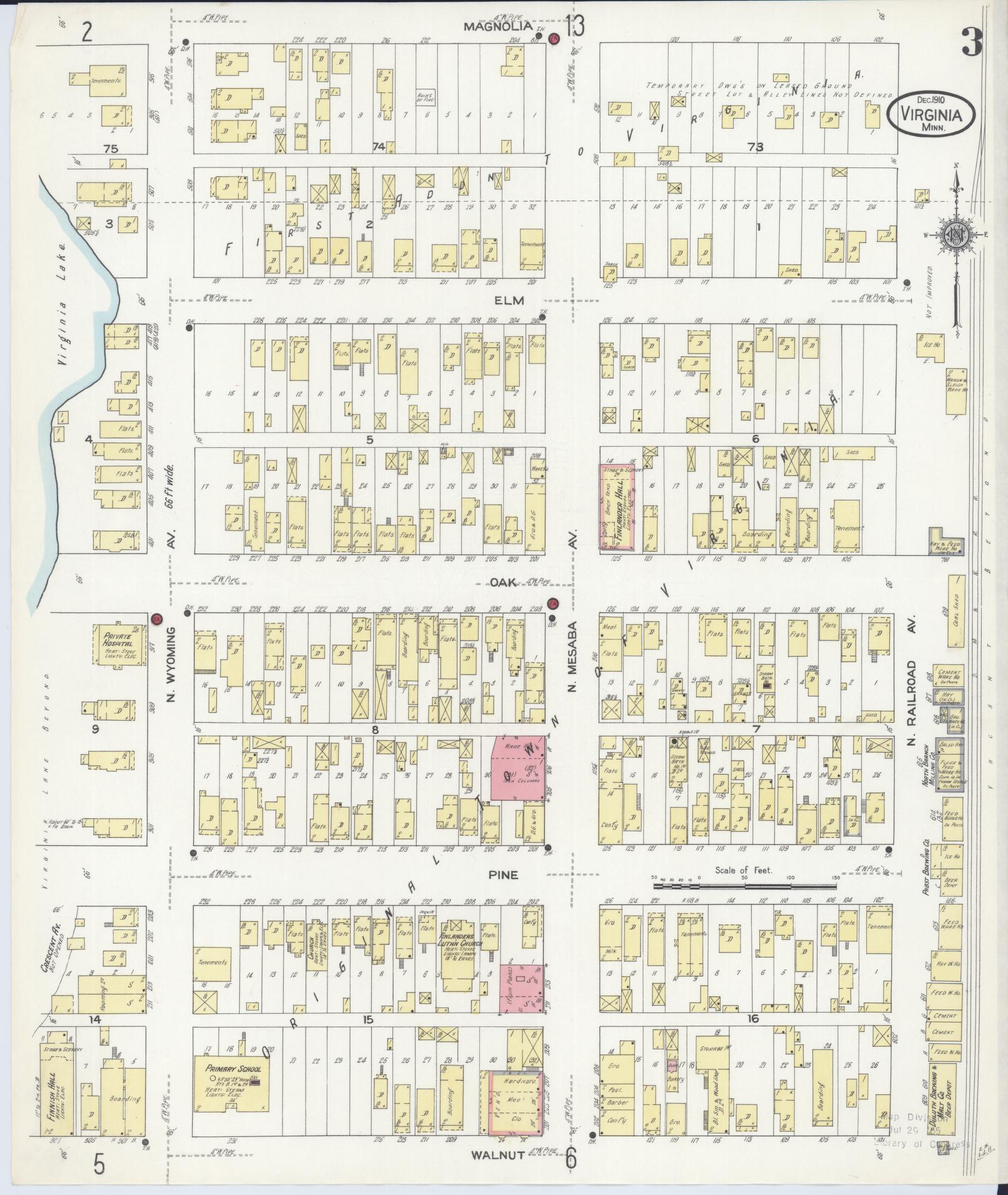 Sanborn Fire Insurance Map from Virginia, Saint Louis County, Minnesota (1910), Sheet #0003 - Complete Map Set gallery image, historic Sanborn map, vintage wall art, Minnesota Minnesota