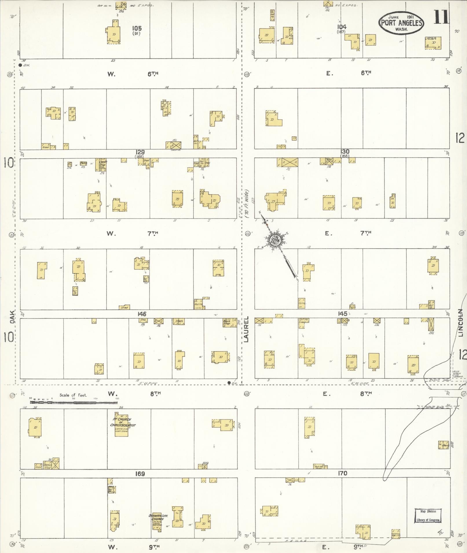 Sanborn Fire Insurance Map from Port Angeles, Clallam County, Washington (1911), Sheet #0011 - Complete Map Set gallery image, historic Sanborn map, vintage wall art, Washington Washington