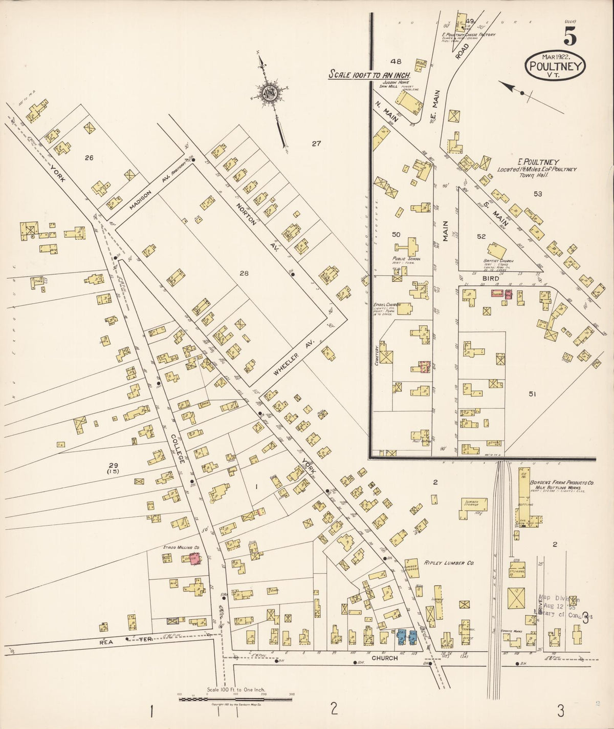 Sanborn Fire Insurance Map from Poultney, Rutland County, Vermont (1922), Sheet #0005 - Complete Map Set gallery image, historic Sanborn map, vintage wall art, Vermont Vermont