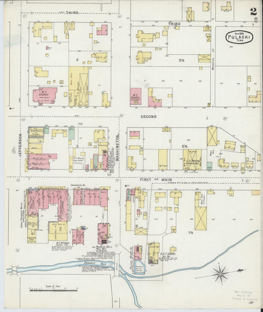 Sanborn Fire Insurance Map from Pulaski, Giles County, Tennessee (1895), Sheet #0002 - Historic Sanborn Fire Insurance Map Print, vintage old map wall art, antique decor, genealogy gift, Tennessee Tennessee map