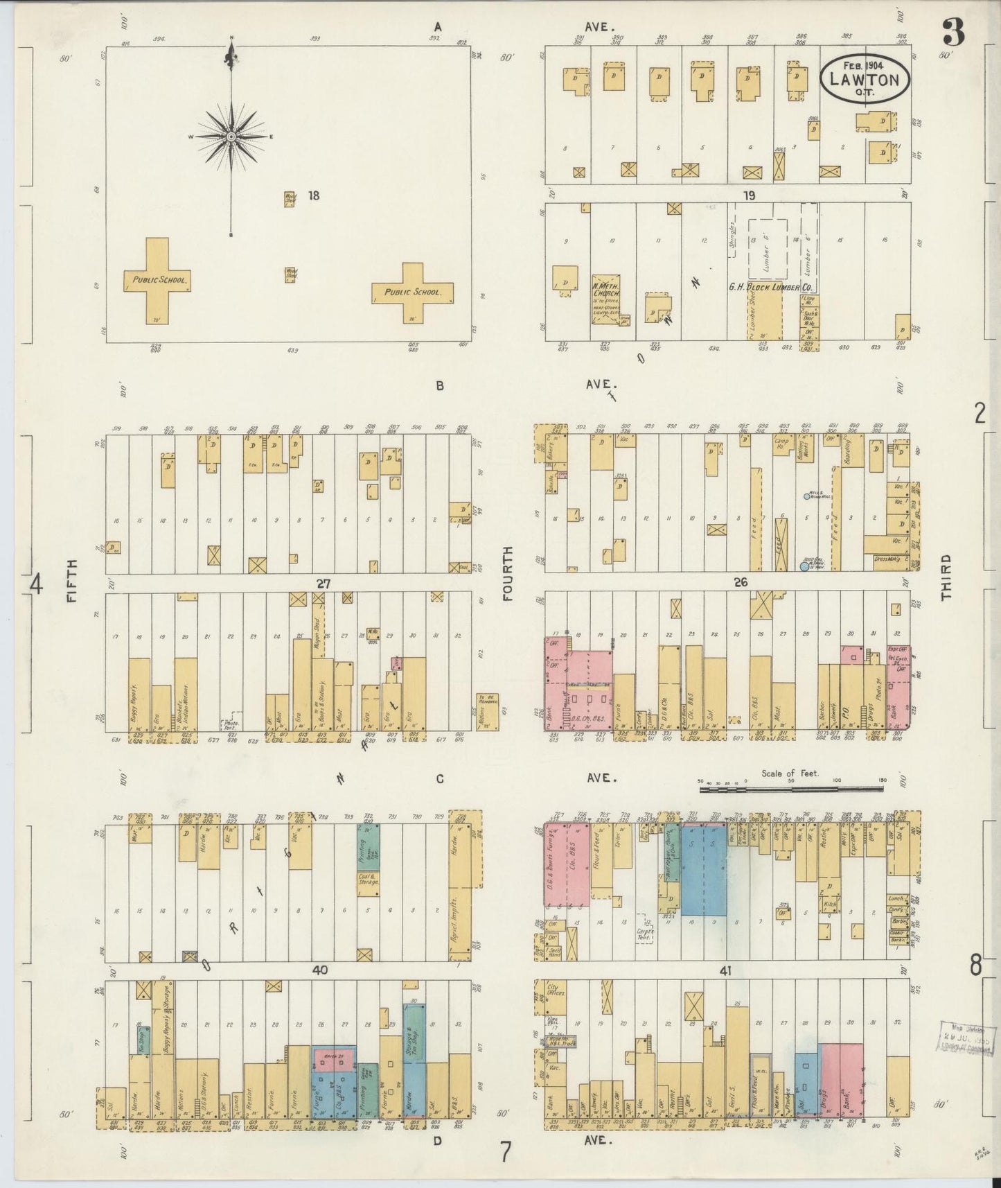 Sanborn Fire Insurance Map from Lawton, Comanche County, Oklahoma (1904), Sheet #0003 - Complete Map Set gallery image, historic Sanborn map, vintage wall art, Oklahoma Oklahoma