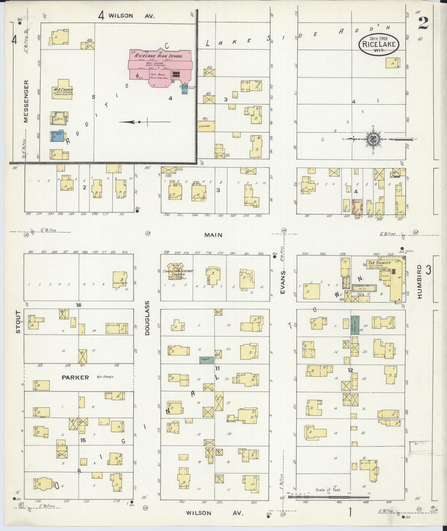 Sanborn Fire Insurance Map from Rice Lake, Barron County, Wisconsin (1909), Sheet #0002 - Complete Map Set gallery image, historic Sanborn map, vintage wall art, Wisconsin Wisconsin