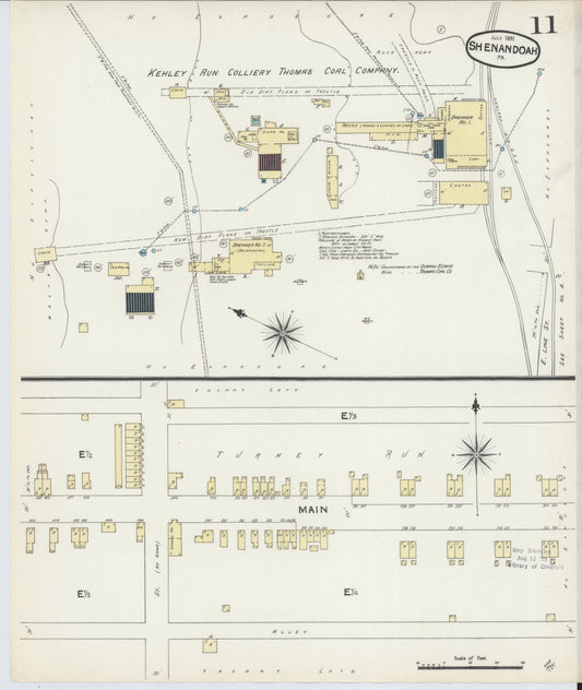 Sanborn Fire Insurance Map from Shenandoah, Schuylkill County, Pennsylvania (1891), Sheet #0011 - Historic Sanborn Fire Insurance Map Print, vintage old map wall art, antique decor, genealogy gift, Pennsylvania Pennsylvania map