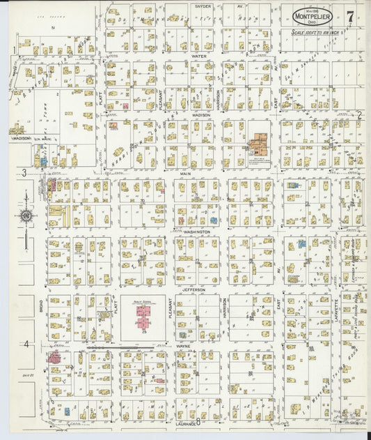 Sanborn Fire Insurance Map from Montpelier, Williams County, Ohio (1916), Sheet #0007 - Historic Sanborn Fire Insurance Map Print, vintage old map wall art, antique decor, genealogy gift, Ohio Ohio map