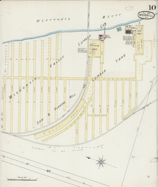 Sanborn Fire Insurance Map from Merrill, Lincoln County, Wisconsin (1888), Sheet #0010 - Historic Sanborn Fire Insurance Map Print, vintage old map wall art, antique decor, genealogy gift, Wisconsin Wisconsin map