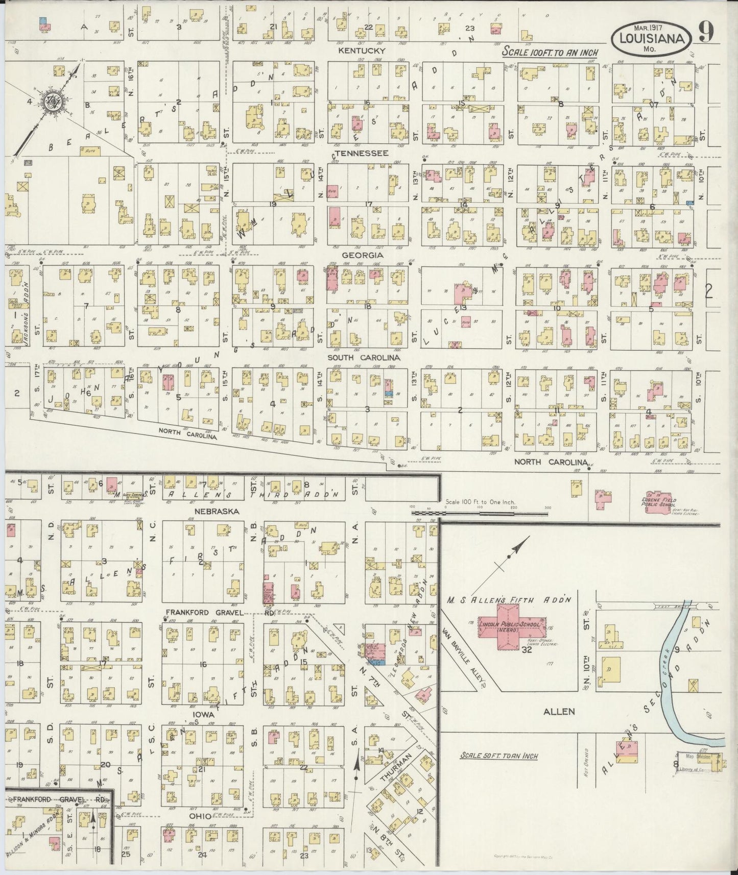Sanborn Fire Insurance Map from Louisiana, Pike County, Missouri (1917), Sheet #0009 - Complete Map Set gallery image, historic Sanborn map, vintage wall art, Missouri Missouri