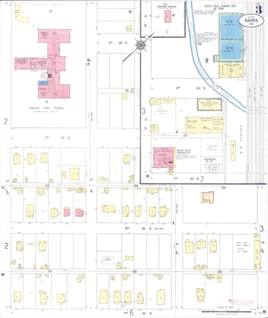 Sanborn Fire Insurance Map from Nampa, Canyon County, Idaho (1921), Sheet #0003 - Historic Sanborn Fire Insurance Map Print, vintage old map wall art, antique decor, genealogy gift, Idaho Idaho map