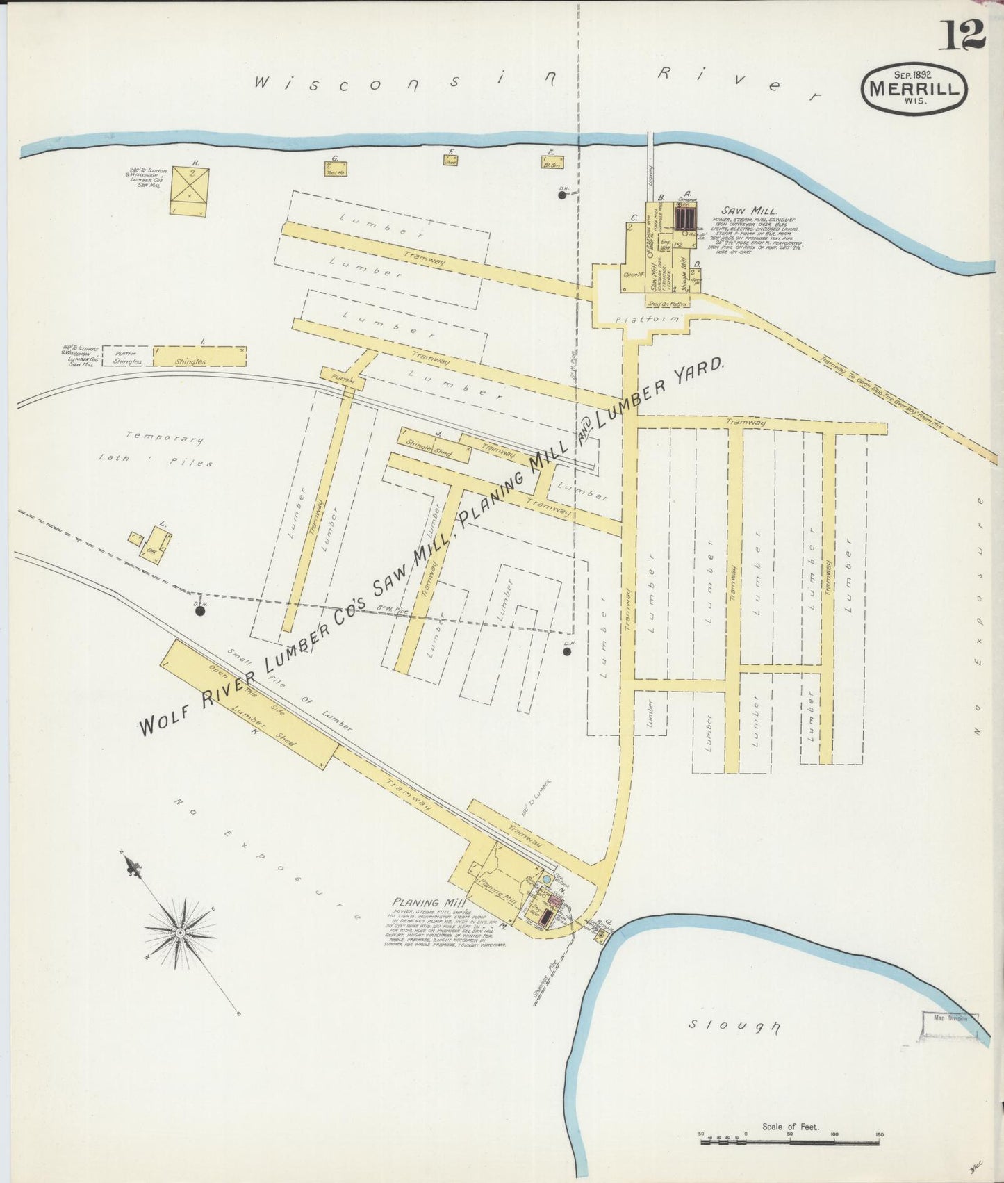 Sanborn Fire Insurance Map from Merrill, Lincoln County, Wisconsin (1892), Sheet #0012 - Complete Map Set gallery image, historic Sanborn map, vintage wall art, Wisconsin Wisconsin