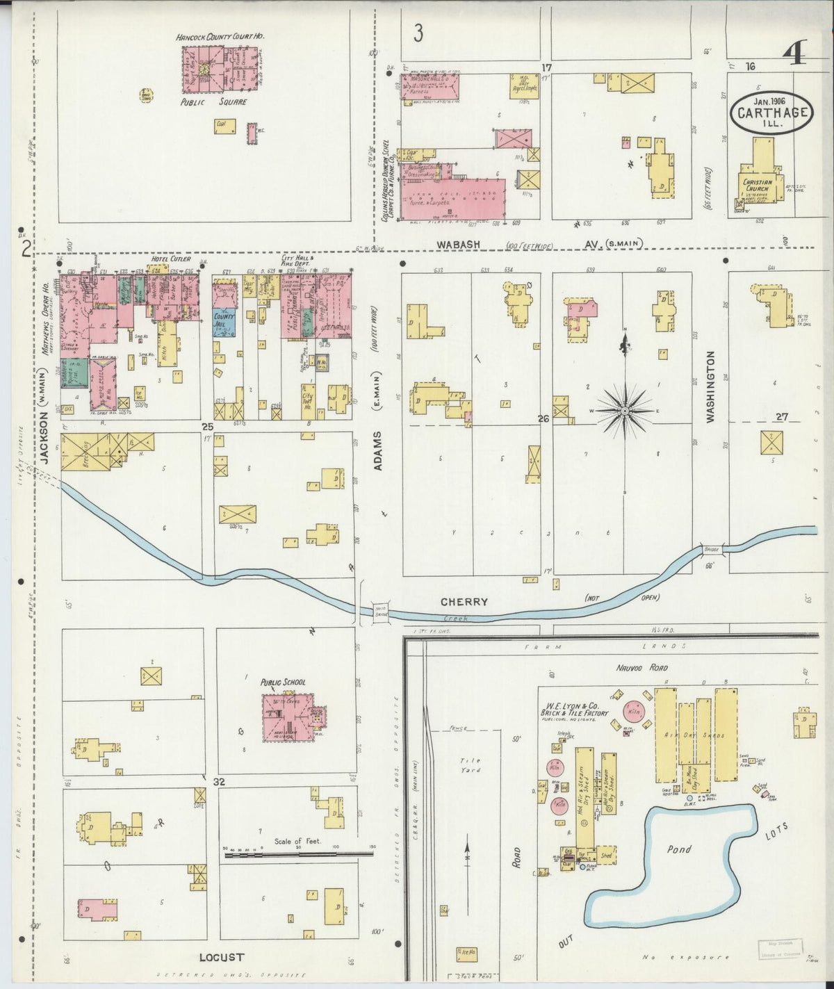 Sanborn Fire Insurance Map from Carthage, Hancock County, Illinois (1906), Sheet #0004 - Historic Sanborn Fire Insurance Map Print, vintage old map wall art, antique decor, genealogy gift, Illinois Illinois map