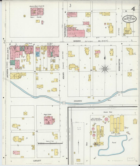 Sanborn Fire Insurance Map from Carthage, Hancock County, Illinois (1906), Sheet #0004 - Historic Sanborn Fire Insurance Map Print, vintage old map wall art, antique decor, genealogy gift, Illinois Illinois map