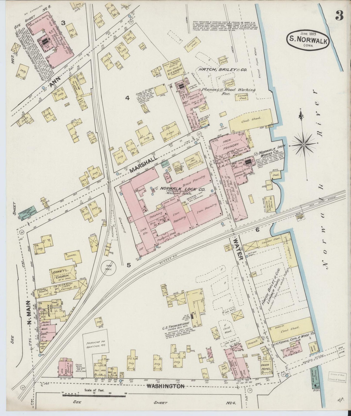 Sanborn Fire Insurance Map from South Norwalk, Fairfield County, Connecticut (1889), Sheet #0003 - Complete Map Set gallery image, historic Sanborn map, vintage wall art, Connecticut Connecticut