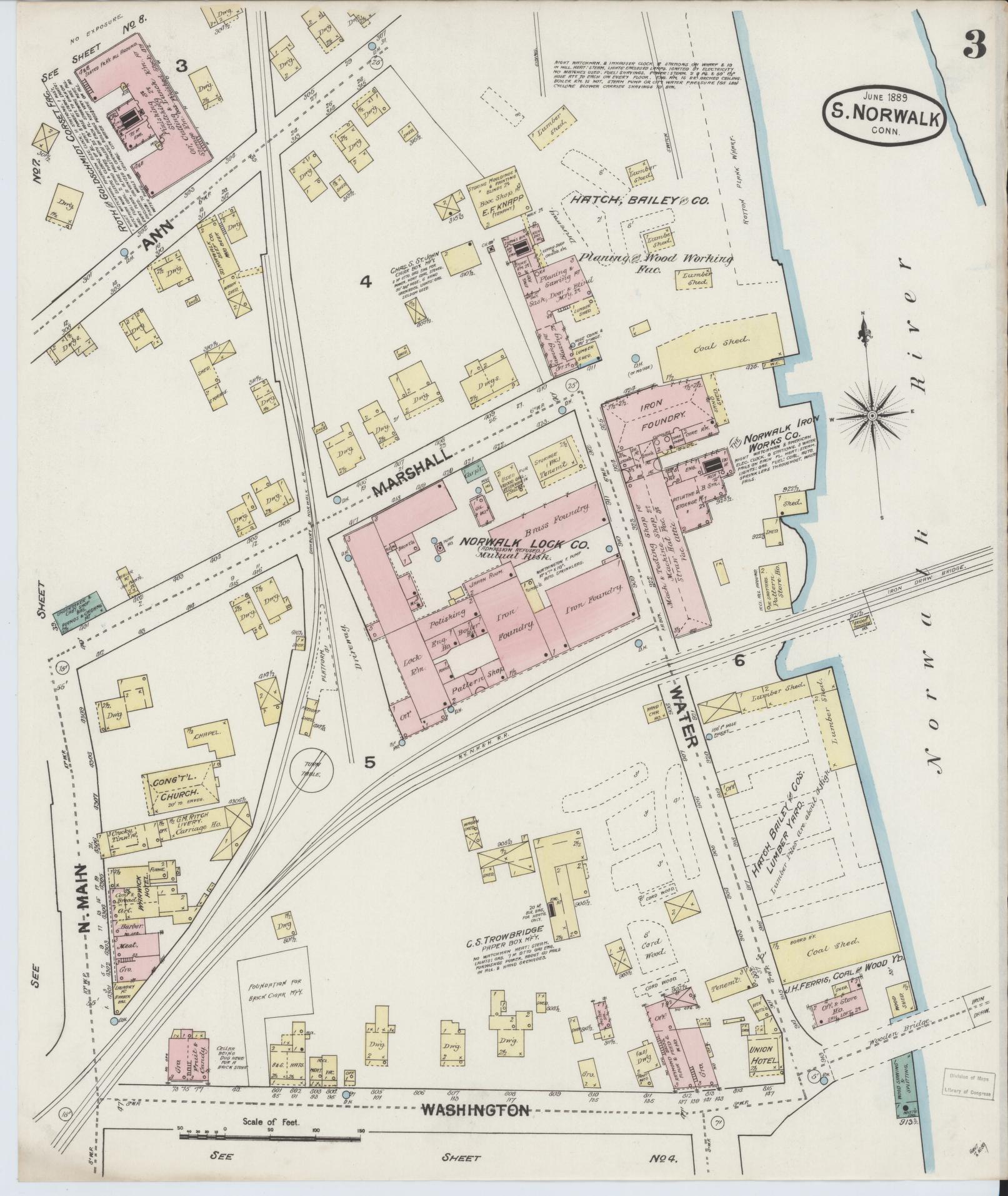 Sanborn Fire Insurance Map from South Norwalk, Fairfield County, Connecticut (1889), Sheet #0003 - Complete Map Set gallery image, historic Sanborn map, vintage wall art, Connecticut Connecticut