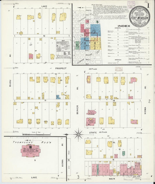 Sanborn Fire Insurance Map from Fort Morgan, Morgan County, Colorado (1908), Sheet #0001 - Historic Sanborn Fire Insurance Map Print, vintage old map wall art, antique decor, genealogy gift, Colorado Colorado map