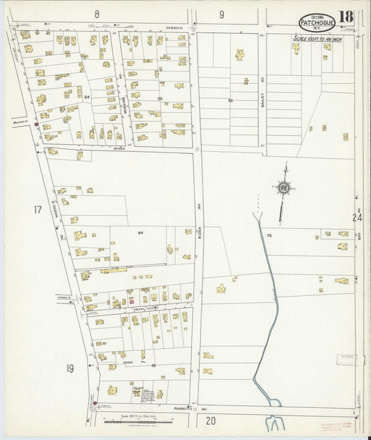 Sanborn Fire Insurance Map from Patchogue, Suffolk County, New York (1916), Sheet #0018 - Historic Sanborn Fire Insurance Map Print, vintage old map wall art, antique decor, genealogy gift, New York New York map