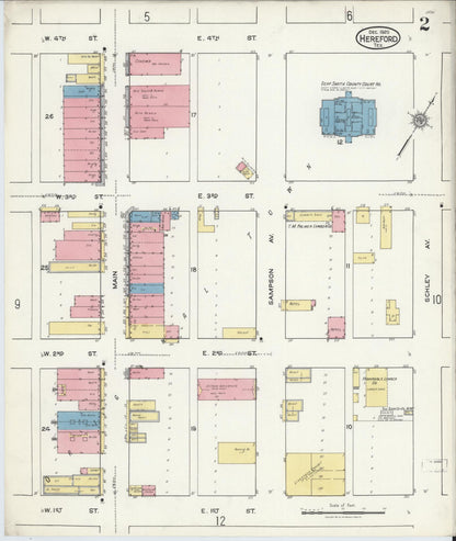 Sanborn Fire Insurance Map from Hereford, Deaf Smith County, Texas (1920), Sheet #0002 - Historic Sanborn Fire Insurance Map Print, vintage old map wall art, antique decor, genealogy gift, Texas Texas map