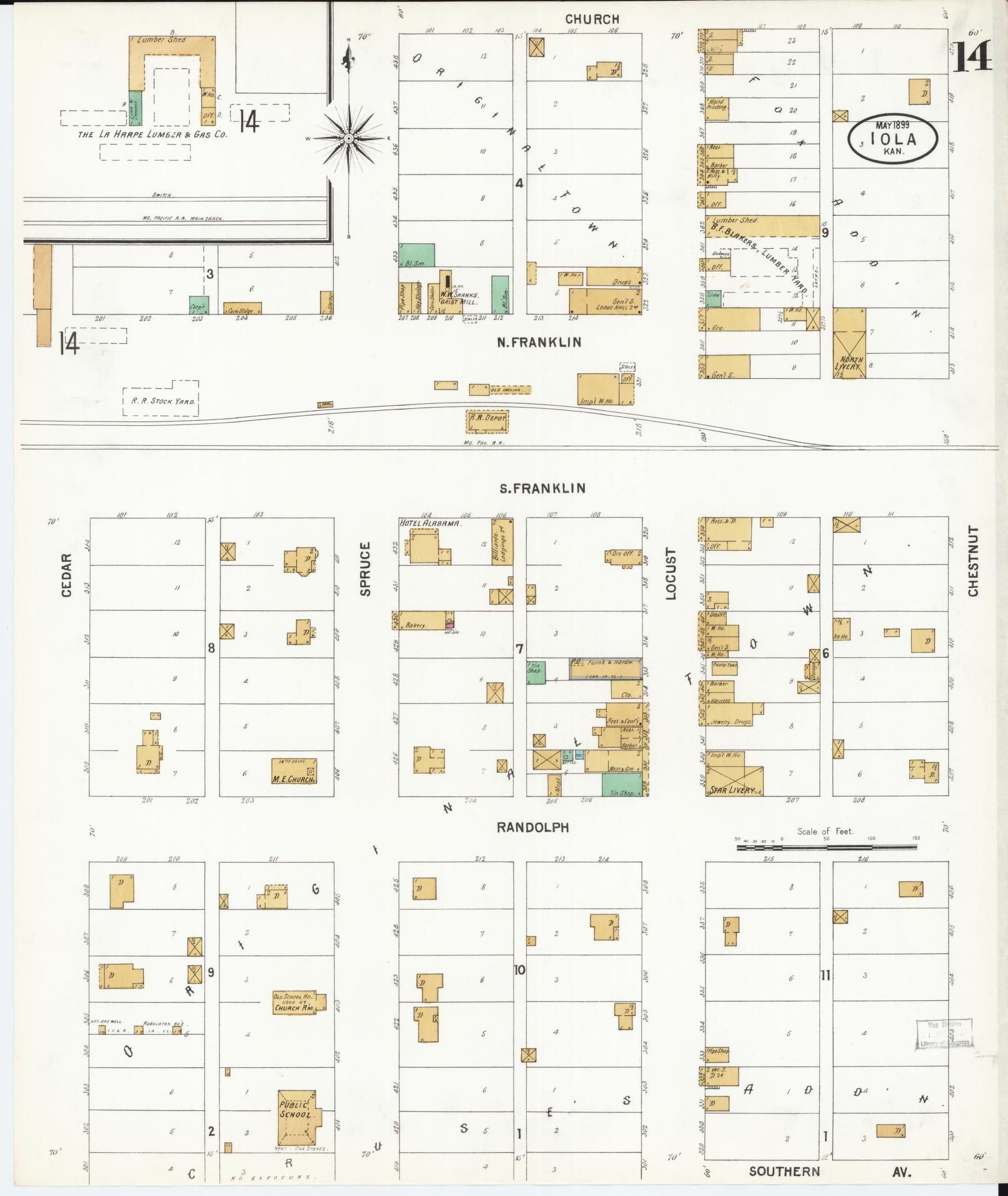 Sanborn Fire Insurance Map from Iola, Allen County, Kansas (1899), Sheet #0014 - Historic Sanborn Fire Insurance Map Print, vintage old map wall art, antique decor, genealogy gift, Kansas Kansas map