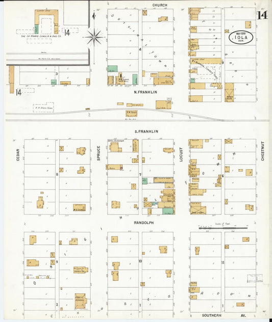 Sanborn Fire Insurance Map from Iola, Allen County, Kansas (1899), Sheet #0014 - Historic Sanborn Fire Insurance Map Print, vintage old map wall art, antique decor, genealogy gift, Kansas Kansas map