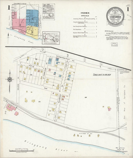 Sanborn Fire Insurance Map from Cheswick, Allegheny County, Pennsylvania (1924), Sheet #0001 - Historic Sanborn Fire Insurance Map Print, vintage old map wall art, antique decor, genealogy gift, Pennsylvania Pennsylvania map