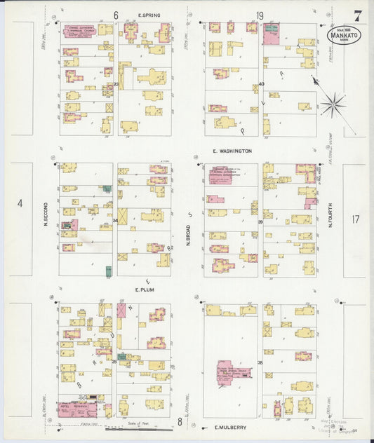 Sanborn Fire Insurance Map from Mankato, Blue Earth County, Minnesota (1908), Sheet #0007 - Historic Sanborn Fire Insurance Map Print, vintage old map wall art, antique decor, genealogy gift, Minnesota Minnesota map