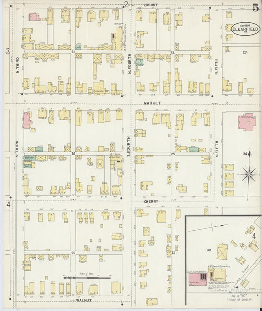Sanborn Fire Insurance Map from Clearfield, Clearfield County, Pennsylvania (1897), Sheet #0005 - Historic Sanborn Fire Insurance Map Print, vintage old map wall art, antique decor, genealogy gift, Pennsylvania Pennsylvania map