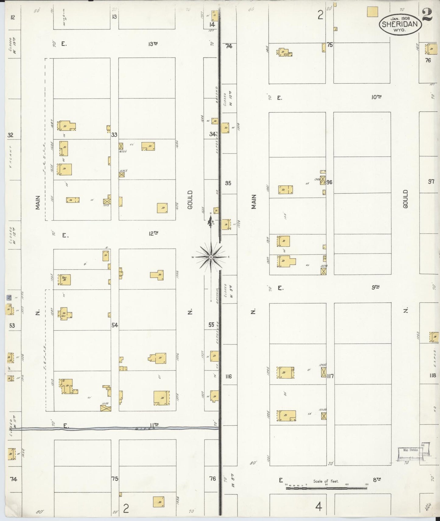 Sanborn Fire Insurance Map from Sheridan, Sheridan County, Wyoming (1908), Sheet #0002 - Complete Map Set gallery image, historic Sanborn map, vintage wall art, Wyoming Wyoming