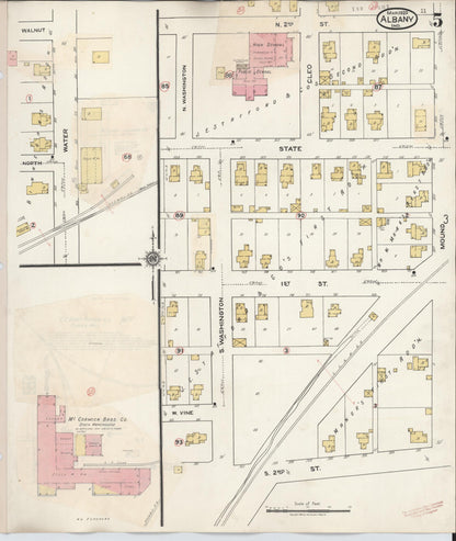 Sanborn Fire Insurance Map from Albany, Delaware County, Indiana (1943), Sheet #0005 - Historic Sanborn Fire Insurance Map Print, vintage old map wall art, antique decor, genealogy gift, Indiana Indiana map