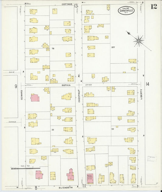 Sanborn Fire Insurance Map from Dansville, Livingston County, New York (1909), Sheet #0012 - Historic Sanborn Fire Insurance Map Print, vintage old map wall art, antique decor, genealogy gift, New York New York map