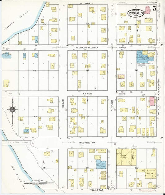 Sanborn Fire Insurance Map from Iowa Falls, Hardin County, Iowa (1917), Sheet #0005 - Historic Sanborn Fire Insurance Map Print, vintage old map wall art