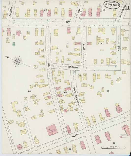 Sanborn Fire Insurance Map from Glens Falls, Warren County, New York (1890), Sheet #0011 - Historic Sanborn Fire Insurance Map Print, vintage old map wall art, antique decor, genealogy gift, New York New York map